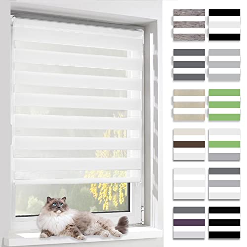 BelleMax Doppelrollo Klemmfix ohne Bohren & mit Bohren, 55x150cm(BxH), Weiß, Duo Rollo, Sonnenschutz lichtdurchlässig Blickdicht, Klemmrollo Fensterrollo, Rollos für Fenster und Tür