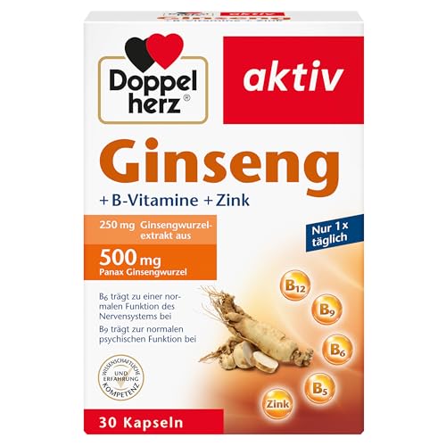Doppelherz Ginseng + B-Vitamine + Zink - Vitamin B6 + B12 als Beitrag zur Verringerung von Müdigkeit und Erschöpfung - 30 Kapseln