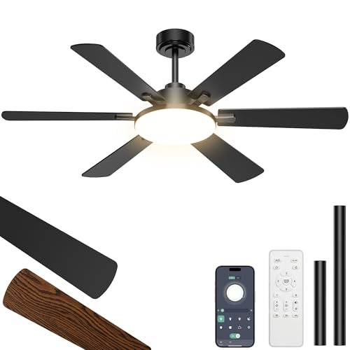 Deckenventilator mit Beleuchtung 132cm 6 Blätter Deckenventilator mit Fernbedienung Leiser Reversibler Gleichstrommotor 6 Gänge 3CCT Dimmbare LED Doppelseitige Flügeln für Schlafzimmer Wohnzimmer