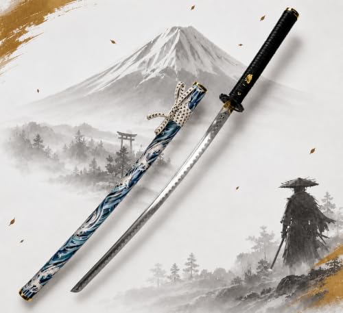 Ghost of Yōtei Katana – Atsus Schwert als Karbonstahl-Replik | 65,5 cm Klinge, 4 mm stark | Hartholzgriff & Hartholz-Saya | 96 cm Gesamtlänge, 720 g | Sammlerstück für Ghost of Tsushima Fans