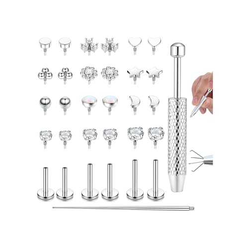 Adramata 16G/18G Tragus Helix Labret Piercing Innengewinde Nasenpiercing Stecker Lippenpiercing Hypoallergen Knorpel Conch Ohrringe Piercing Ohr 6/8/10MM