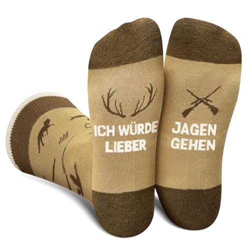 Lustige Jagd Socken Herren Damen Jungen - Witzige Hunt Socken mit Spruch ICH WÜRDE LIEBER - Bunte Coole Verrückte Geschenke kleinigkeiten Weihnachten Ostern Geburtstag Geschenkideen für Papa Männer