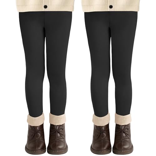 AMIYOYO 2er Pack Mädchen Leggings High Waist Lang Sportsleggins Weiche Sport Leggings Elastisch Fitness Hose Bequem Tanzhose Basic für Kinder