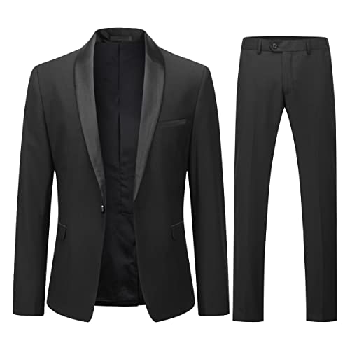 YOUTHUP Anzug Herren Anzug Slim Fit 2 Teilig Anzüge Schalkragen Herrenanzug für Hochzeit Business, Schwarz, L