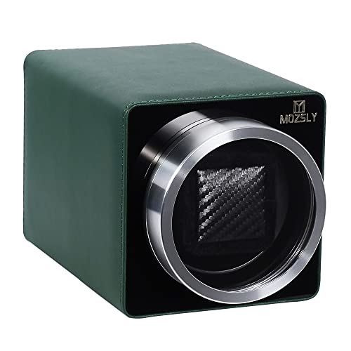 MOZSLY Uhrenbeweger für Automatikuhren mit leisem Motor und 12 Drehbewegungen AC Adapter Batteriebetrieben Grünes Leder
