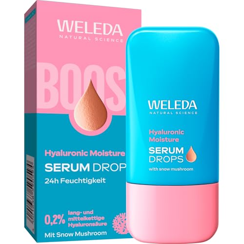 WELEDA Bio Hyaluronic Moisture Serum Drops – Hydratisierende Naturkosmetik Booster Drops Gesichtspflege mit Hyaluronsäure & Snow Mushroom für strahlenden, frischen Glow (vegan, 30ml)