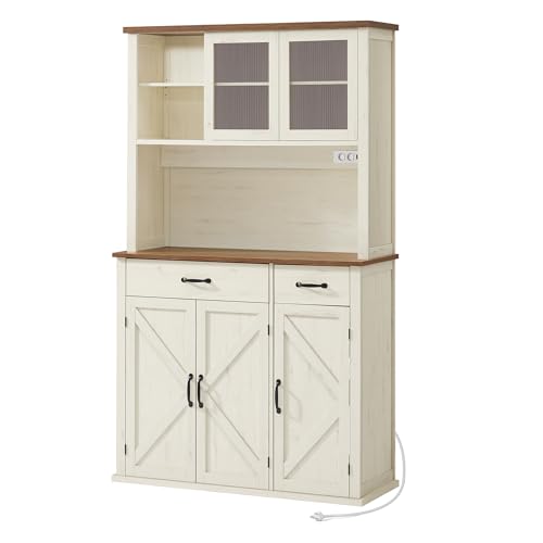 VASAGLE Sideboard mit Beleuchtung und Ladestation, Küchenschrank