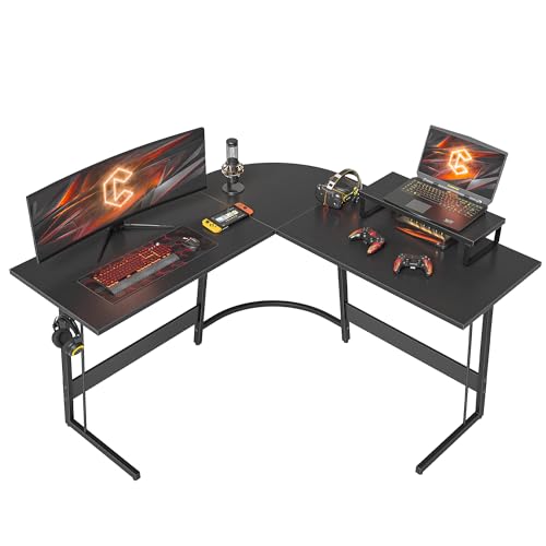 Cubiker Gaming Tisch 120x120x75cm, Schreibtisch mit Monitorständer, Eckschreibtisch, Gaming Schreibtisch L Form, Computertisch, Schwarz