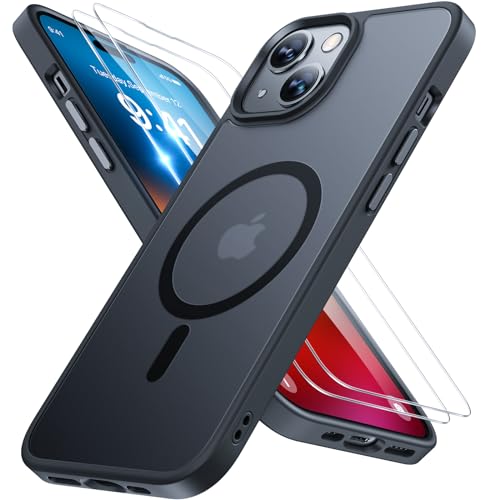 Miracase für iPhone 15 Hülle mit Magsafe & 2 9H+ Panzerglas, Schwarz