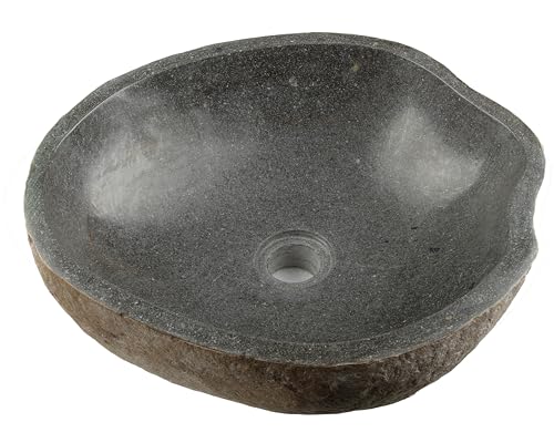 Naturstein Hand-Waschbecken Aufsatzwaschbecken Vulkanstein Andesit Findling grau 40 x (10-12) x 40 cm, Gewicht: 15-20 kg