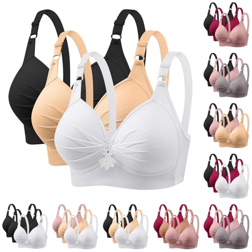 XCXC 3er Pack BHS Damen Ohne Bügel Push Up BH Set Frauen Grosse Grössen Klassische BH mit verstellbarem Weich Atmungsaktiver Bequem BHS Set Bustier für Alltag Fitness Outdoor