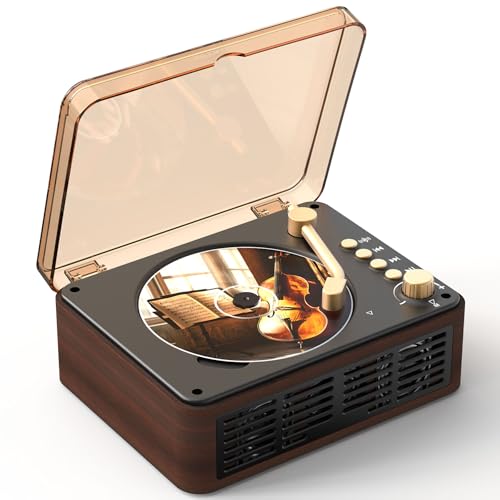 Bluetooth CD Player Tragbar mit Lautsprecher - Lehwey Retro CD-Player mit FM Radio, Stereo Sound, Unterstützt USB/AUX Wiedergabe, Vintage Desktop CD Spieler mit Fernbedienung, Staubschutz (Holz)