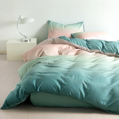 Soifox Bettwäsche 135x200 2teilig Mikrofaser Grün-Pink Farbverlauf