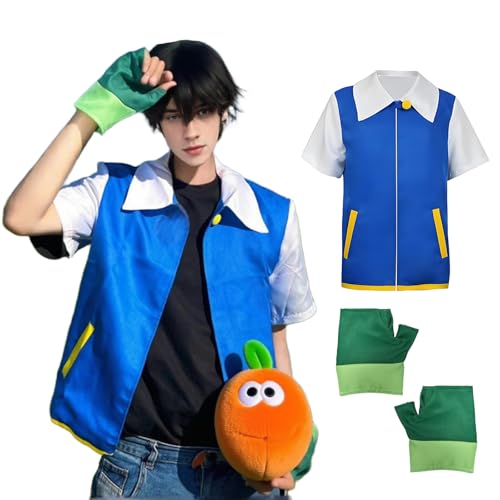Anime Cosplay Kostüm, Blaue Jacke Handschuh Set, Cosplay Anime, Klassisches Anime Kostüm, Unisex Karneval Kostüm, Cosplay Kostüm für Halloween Themenpartys Bühnenaufführungen Alltagskleidung (3XL)