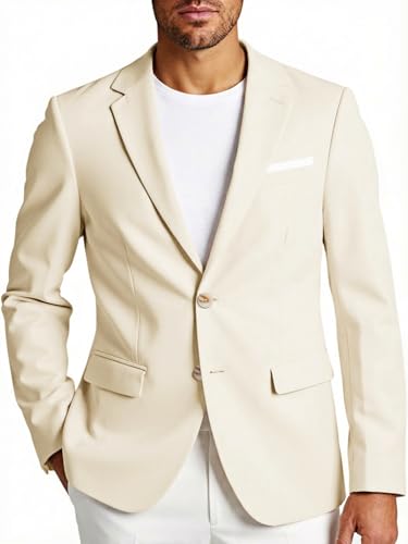 Runcati Sakko Herren Langarm Slim Fit British Blazer Einfarbig Business Hochzeit Freizeit Anzugjacke Aprikose M