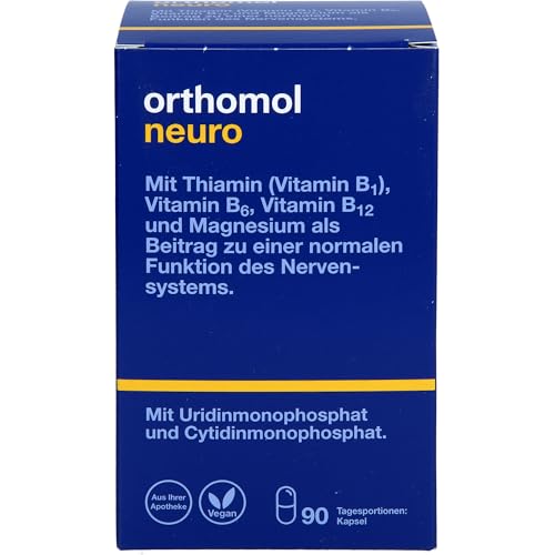 Orthomol Neuro mit Thiamin Vitamin B1, Vitamin B6, B12 und Magnesium - als Beitrag zu einer normalen Funktion des Nervensystems - Kapseln, 90 St. Tagesportionen