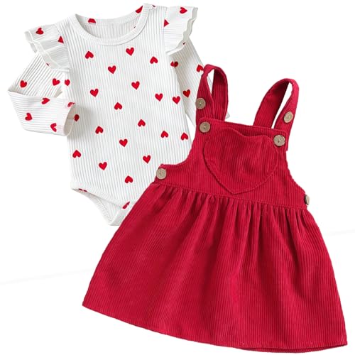 Asmea Baby Kleidung Mädchen Neugeborene Kleidung Baby Rüschen Strampler Strapse Rock Bekleidungssets für Baby-Mädchen Babys Geschenk Babys Weihnachtsoutfit Mädchen 0-3 Monate Langarm Rot