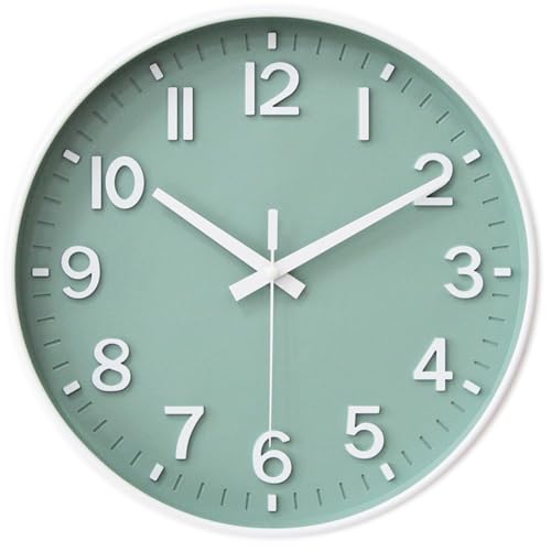 HZDHCLH 30cm Lautlos Wanduhr ohne Ticken Schleichende Sekunde mit Arabisch Ziffer für Büro, Klassenzimmer, Zuhause, Wohnzimmer, Schlafzimmer(Grün,30CM)