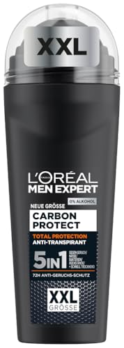 L'Oréal Men Expert XXL 5in1 Deoroller für Männer, Deo Roll-On gegen starken Schweißgeruch, Schwitzen, Achselnässe und weiße Rückstände, Herren 48H Deodorant ohne Alkohol, Carbon Protect, 1 x 100 ml