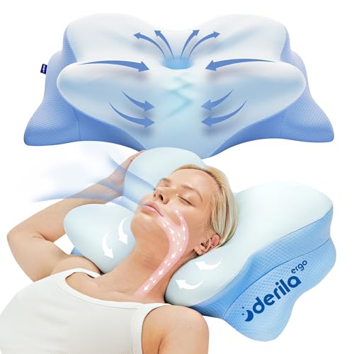 Derila Ergo Nackenkissen Kopfkissen, Memory Foam Kissen. Nackenstützkissen. Pillow Kissen für Seiten, Rücken & Bauchschläfer (1er Pack)