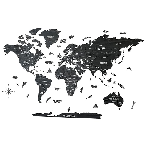 Colorfull Worlds Weltkarte Holz 3D – Ahorn Holz Weltkarte für Wanddekoration – Weltkarte zum Pinnen – Elegante Holz Wandkunst für Wohnzimmer und Büro – Arcturus, M