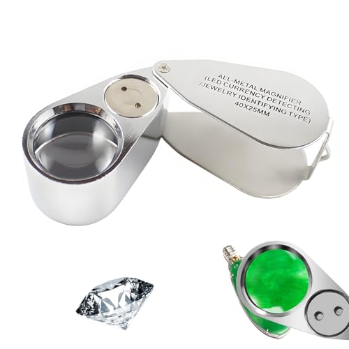 iLamvie Juwelier Lupe with Licht,40 X Faltbare Juwelierlupe,LED beleuchtete Juwelieröse Edelsteinelupe für die Beobachtung von Schmuck,Edelsteine,Uhren, Münzen,Briefmarken