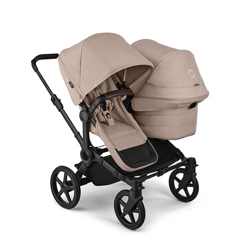 Bugaboo Donkey 6 Double, Geschwisterwagen für Baby & Kleinkind, Doppelkinderwagen mit wendbarem Sitz und Liegewanne, komfortable Einhand-Lenkung, Desert Taupe Melange