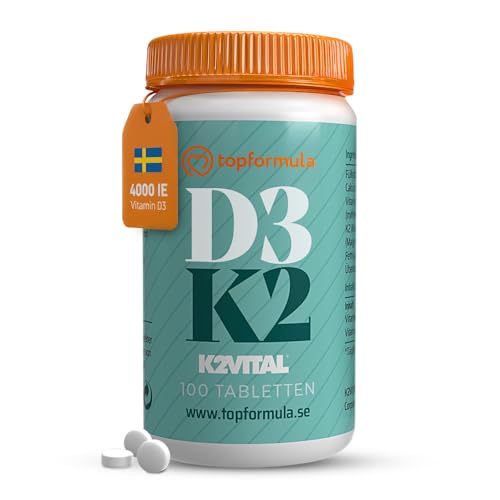Vitamin D3 K2 hochdosiert – 100 Tabletten – Premium-Qualität mit K2VITAL® MK-7 (99,7% all-trans) + 4000 I.E. Vitamin D3 – vegetarisch, ohne Zusätze – hergestellt in Schweden, laborgeprüft