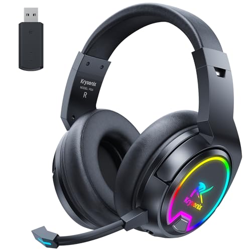 PG4 Gaming Headset Wireless für PS4, PS5, PC, Mac, Switch, 48H 2.4GHz Gaming Headset mit Noise Cancelling Mikrofon, Kabelloses Bluetooth Headset mit LED-Lichtern, Surround Sound, Rußschwarz