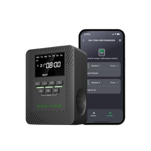 2025 MARS Hydro ITime 2-in-1 zeitschaltuhr digital Doppelsteckdose App-Steuerung individuell programmierbar 12 EIN-/Aus-Schalter für den Einsatz im Homeoffice und beim Pflanzenwachstum