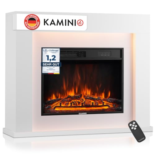 KAMINIO® Matti MODERN 38 Weiß Elektrokamin mit Heizung [Standkamin]
