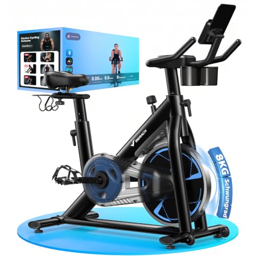 MERACH Heimtrainer Fahrrad mit Magnetischem Widerstand, Leises Hometrainer Fahrrad mit Verbesserter Stoßdämpfender Luftkissensattel, Eigener App, Stabiler H-Rahmen für besseren Halt, Bis 150KG