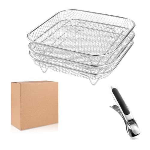 URPIZY 304 Edelstahl Luftfritteuse Rack 4-teilig mit Haltezange, Dampfeinsatz f¨¹r HEI?luftfritteuse zum Grillen und Backen, hitzebest?ndiges Zubeh?r f¨¹r gleichm??ige Hitzeverteilung, Silb