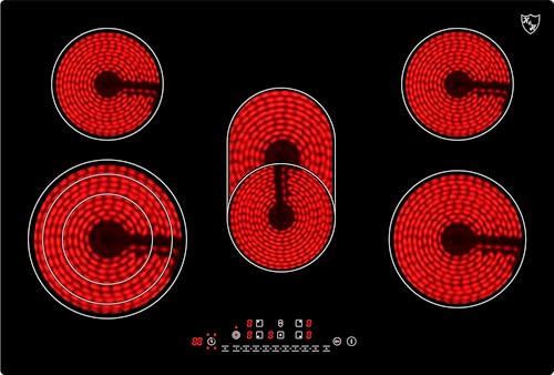 K&H Glaskeramikkochfeld NC-8608 [5 ZONEN] - Herdplatte 5 Kochfelder - Kochfeld 5 Platten Autark - Kochplatten 5er - Starkstrom-Anschluss - Kein Stecker Enthalten - 77CM - 8600W in 9 Leistungsstufen