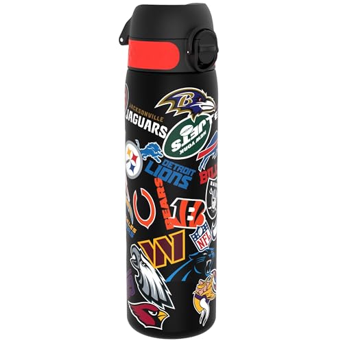 ion8 NFL Abzeichenlogos Trinkflasche, 500 ml, Auslaufsicher, Einhandöffnung, Sichere Verriegelung, Spülmaschinenfest, BPA-frei, Tragegriff, Klappdeckel, Leicht zu Reinigen, Klimaneutral