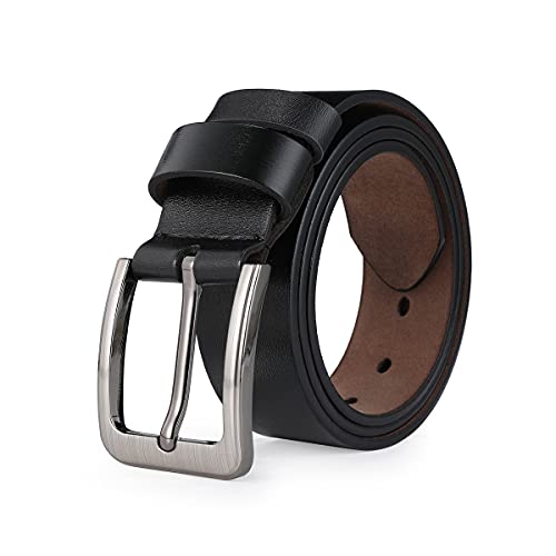 VRLEGEND Ledergürtel Herren 110-175cm Gürtel Leder Jean Business Metall Retro Jeansgürtel Vollrindleder 38mm Breite (140cm, Schwarz)