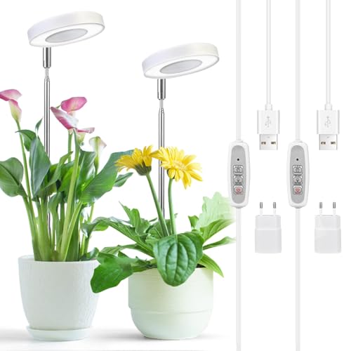 Cieex 2 Stück Pflanzenlampe Led Vollspektrum für Zimmerpflanzen, Höhenverstellbare Pflanzenlicht, 4 Helli Helligkeits Grow Light, Pflanzenleuchte mit-Auto-Timer, USB Adapter
