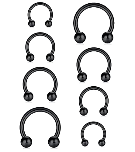 KOMUNJ 4 Paar Hufeisen Piercing Nasenpiercing Septum Ring, 16G 6/8/10/12mm Lippenpiercing Tragus Helix Ohr Piercing Schmuck (Schwarz)