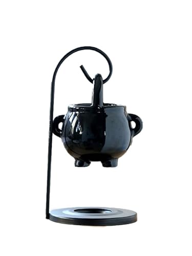 Schwebender Keramik Duftöl-Brenner Hexenkessel – Aromalampe für ätherische Öle, Ölverdampfer mit Teelichthalter – Duftlampe für Meditation, Wellness, Esoterik, Halloween, Rituale & Geschenk (Schwarz)