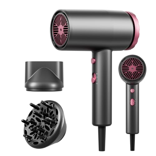 Föhn Ionen Haartrockner, Professioneller Schnelltrockner Fön für Lockiges und Gerades Haar mit Diffusor&Konzentrator, Leichter Reisefön mit 3 Geschwindigkeit&3 Temp&Kühle Luft für Frauen&Männer