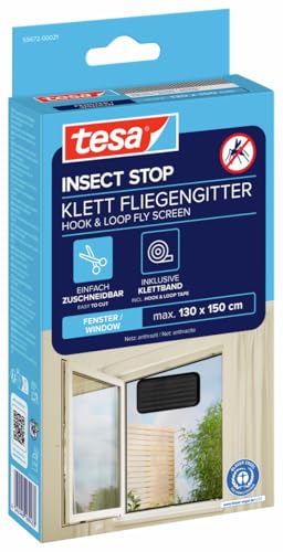 tesa Insect Stop Standard Fliegengitter für Fenster - Insektenschutz zuschneidbar - Mückenschutz ohne Bohren - 1 x Fliegen Netz - 130 cm x 150 cm - Anthrazit