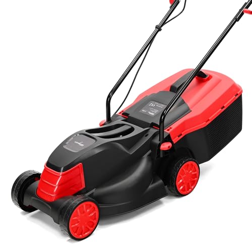 LEHMANN Elektro-Rasenmäher, 1200 W, 32 cm Schnittbreite, 25 L Fangkorb, 3-stufige Schnitthöheneinstellung von 25 bis 65 mm, empfohlen für Rasenflächen bis 500 m², 3450 U/min, Schwarz/Rot