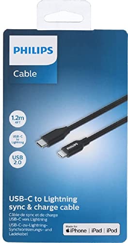 Philips - USB-A zu Lightning Kabel - DLC3106V/03 - iPhone Ladekabel - 2 Meter Kabel - Laden und Synchronisieren - Schwarz