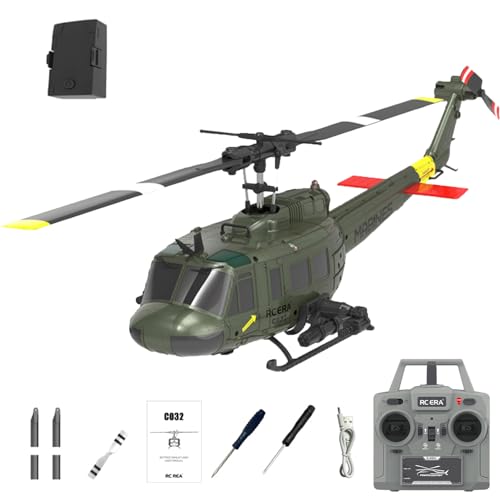 NBJIALIN RC ERA C032 UH-1 Huey Helikopter - Ferngesteuerter Hubschrauber für Erwachsene, 1/48 Sacle 2.4G 6CH Gyro Stabilized Aircraft with Altitude Hold & Optical Flow (Grün)