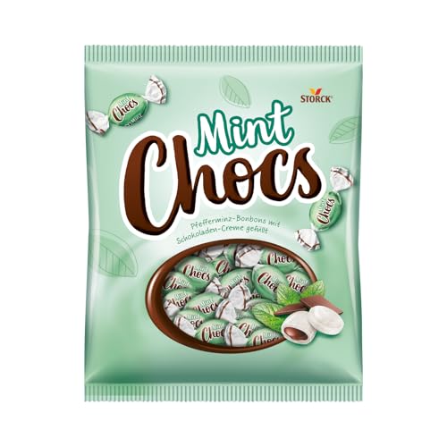 Mint Chocs Bonbons – 1 x 425 g – Erfrischende Pfefferminz Bonbons mit Schokoladencreme-Füllung – Süßigkeiten einzeln verpackt und ideal für unterwegs