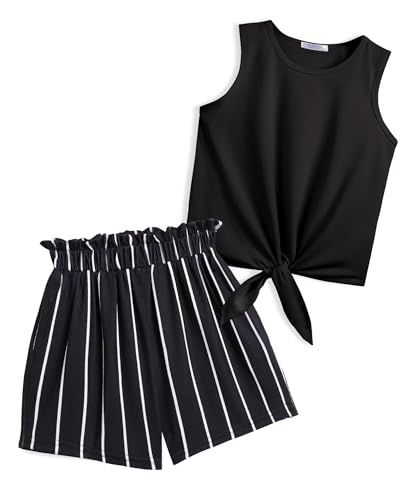 Arshiner Mädchen Tanktops mit Shorts Set Kinder Sommer Bekleidungssets Lässige Mode Ärmelloses T-Shirts Kleidung Anzug für Mädchen 9-10 Jahre Schwarze
