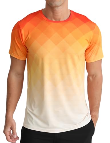 APTRO Herren T Shirt Sport Tshirts Trainingsshirt Funktionsshirt Schnelltrocknend Laufshirt Gym Shirt Farbverlauf Orange L