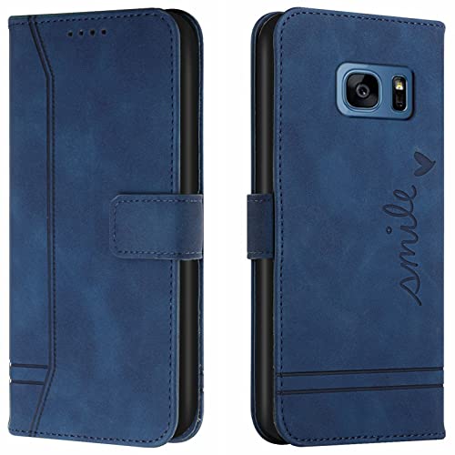 Lihondar Kompatibel mit Samsung Galaxy S7 Edge Hülle, Handyhülle Samsung S7 Edge, S7 Edge Leder Klappbar Schutzhülle Tasche Wallet Brieftasche Cover Case für Samsung S7 Edge Klapphülle (Blau)