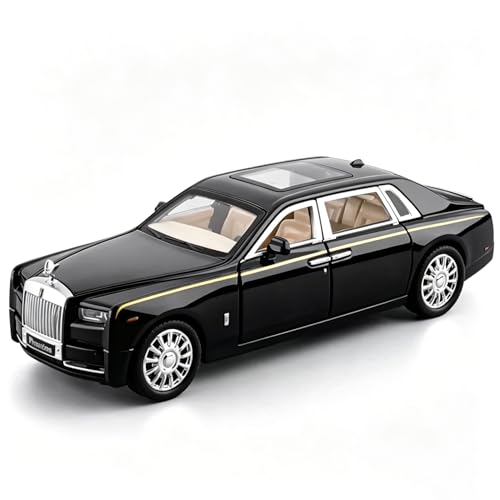 TGRCM-CZ Kompatibel für 1/32 Rolls-Royce Phantom Modellauto Spielzeugauto mit Sound und Licht für Kinder Junge Mädchen, Metallkarosserie-Tür geöffnet Schwarz