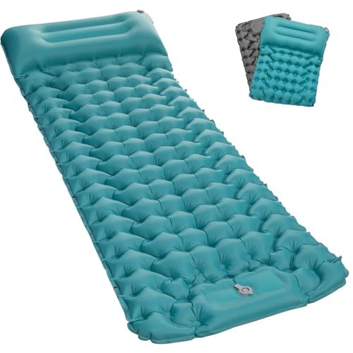 Satisure Wasserdicht Isomatte Camping Aufblasbare Matratze, Camping Matratze Outdoor, Ultraleicht Luftmatratze mit Fußpresse Pumpe, Faltbare Schlafmatte mit Kissen, Aufblasbarer Wasserhängematte